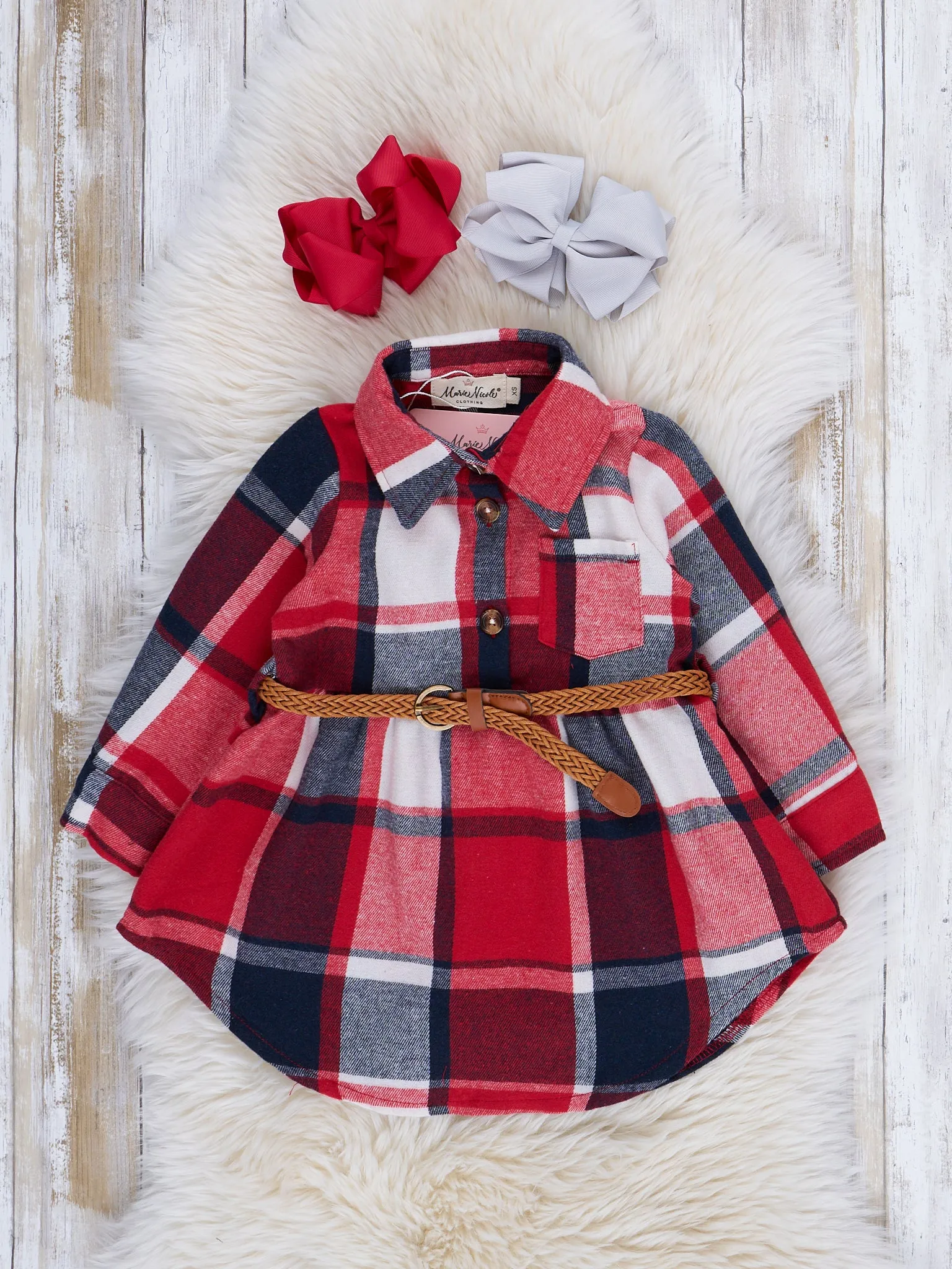 Red & Black Plaid Belted Flannel Tunic