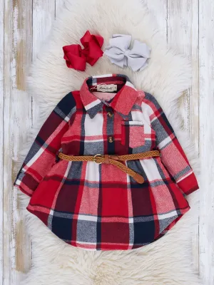 Red & Black Plaid Belted Flannel Tunic