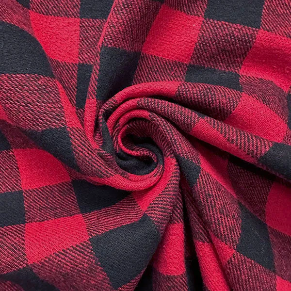 Red and Black Buffalo Plaid Yarn Dyed Flannel Fabric