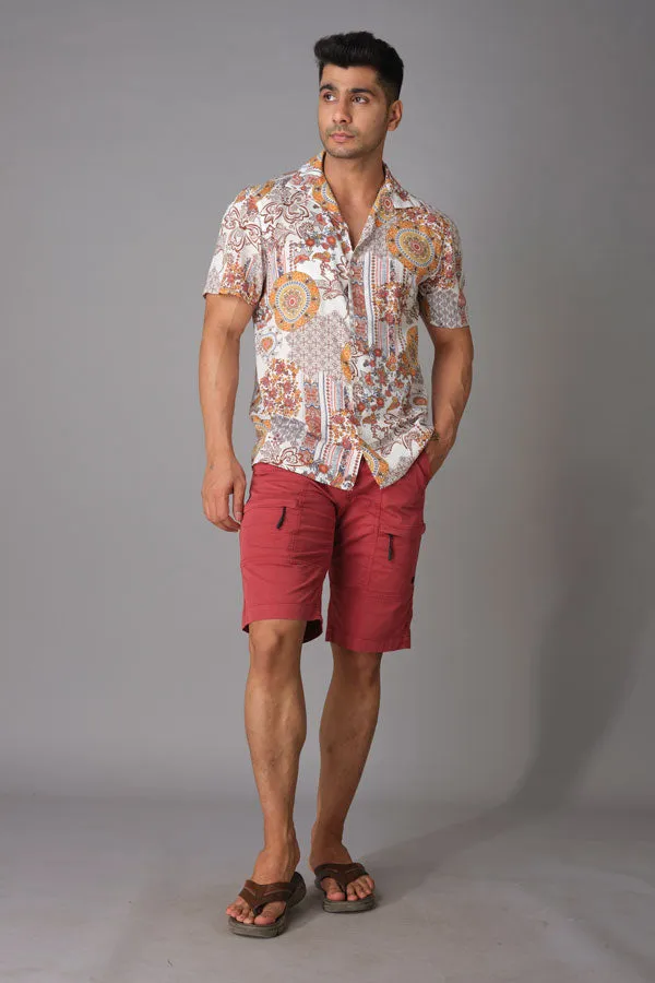 Red Cotton Cargo Short
