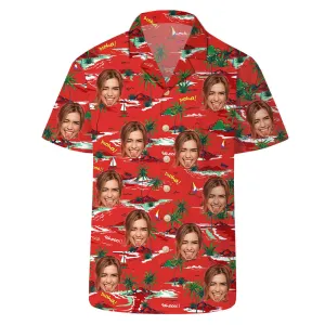 Red Men's Hawaiian Aloha Shirt Sailing Coconut Print Fashionable Resort Top