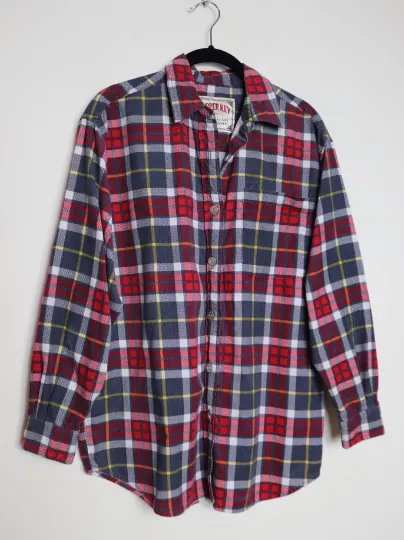 Red   Navy Plaid Corduroy Shirt - S