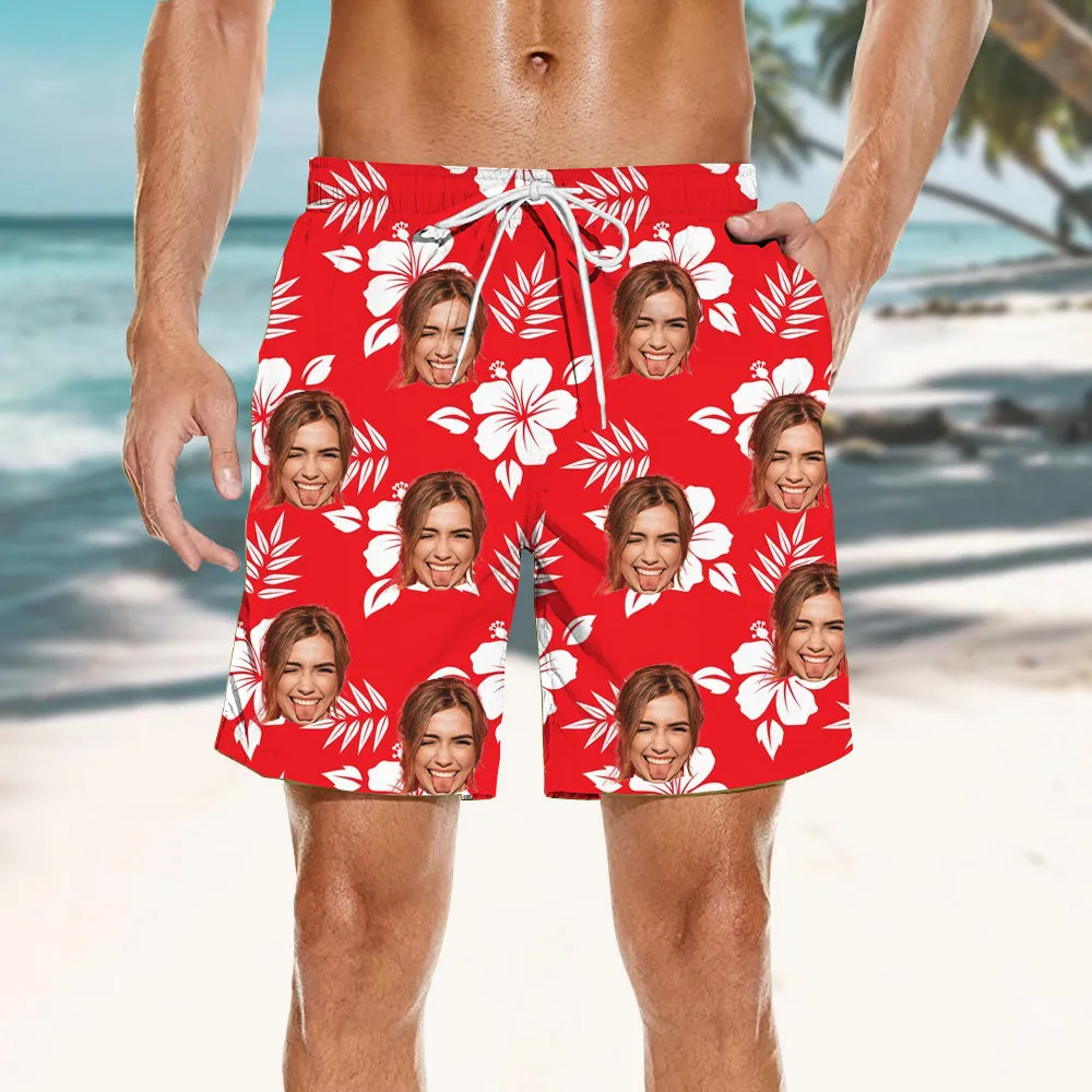 Red Print Customized Men's Tops Shirts & Bottoms Beach Shorts Set
