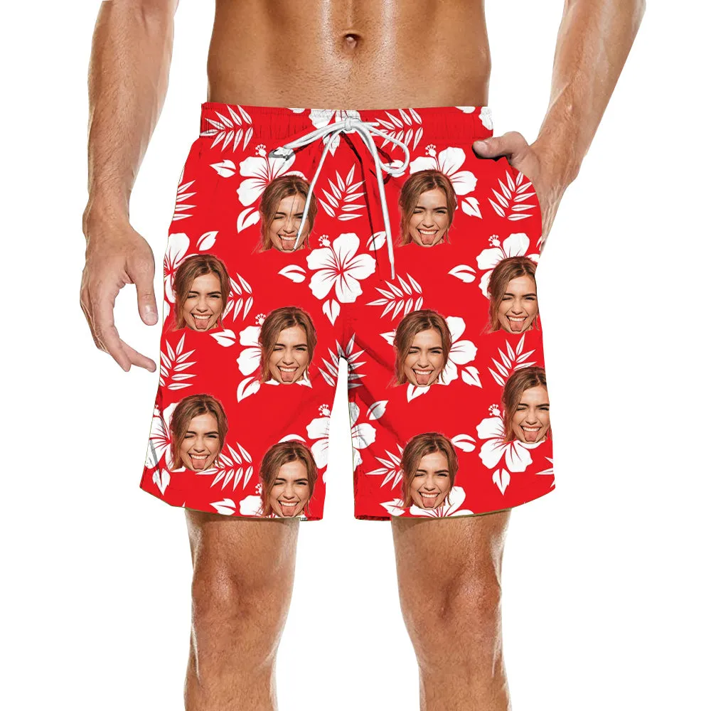 Red Print Customized Men's Tops Shirts & Bottoms Beach Shorts Set