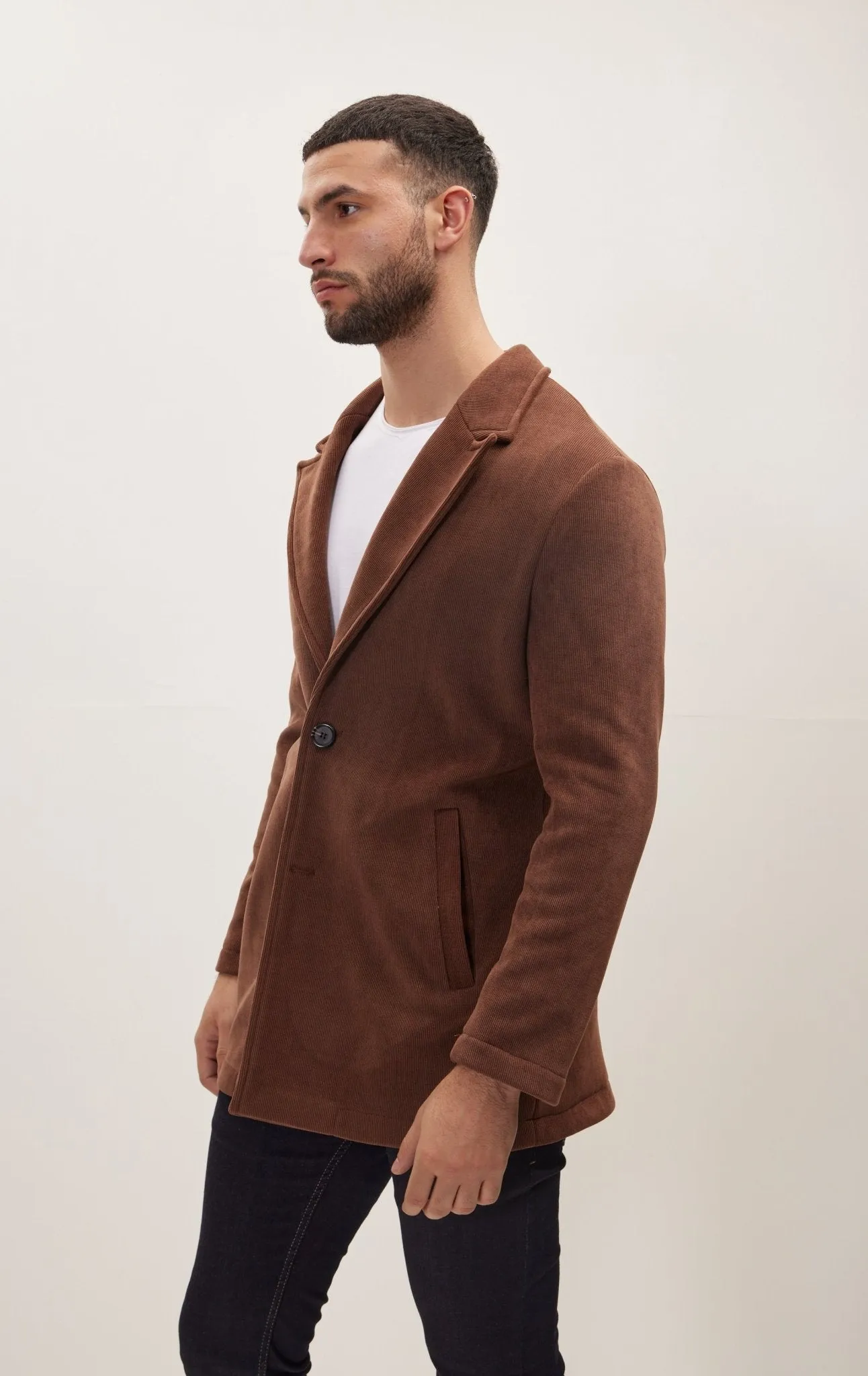Relaxed Corduroy Button Closure Jacket - Brown