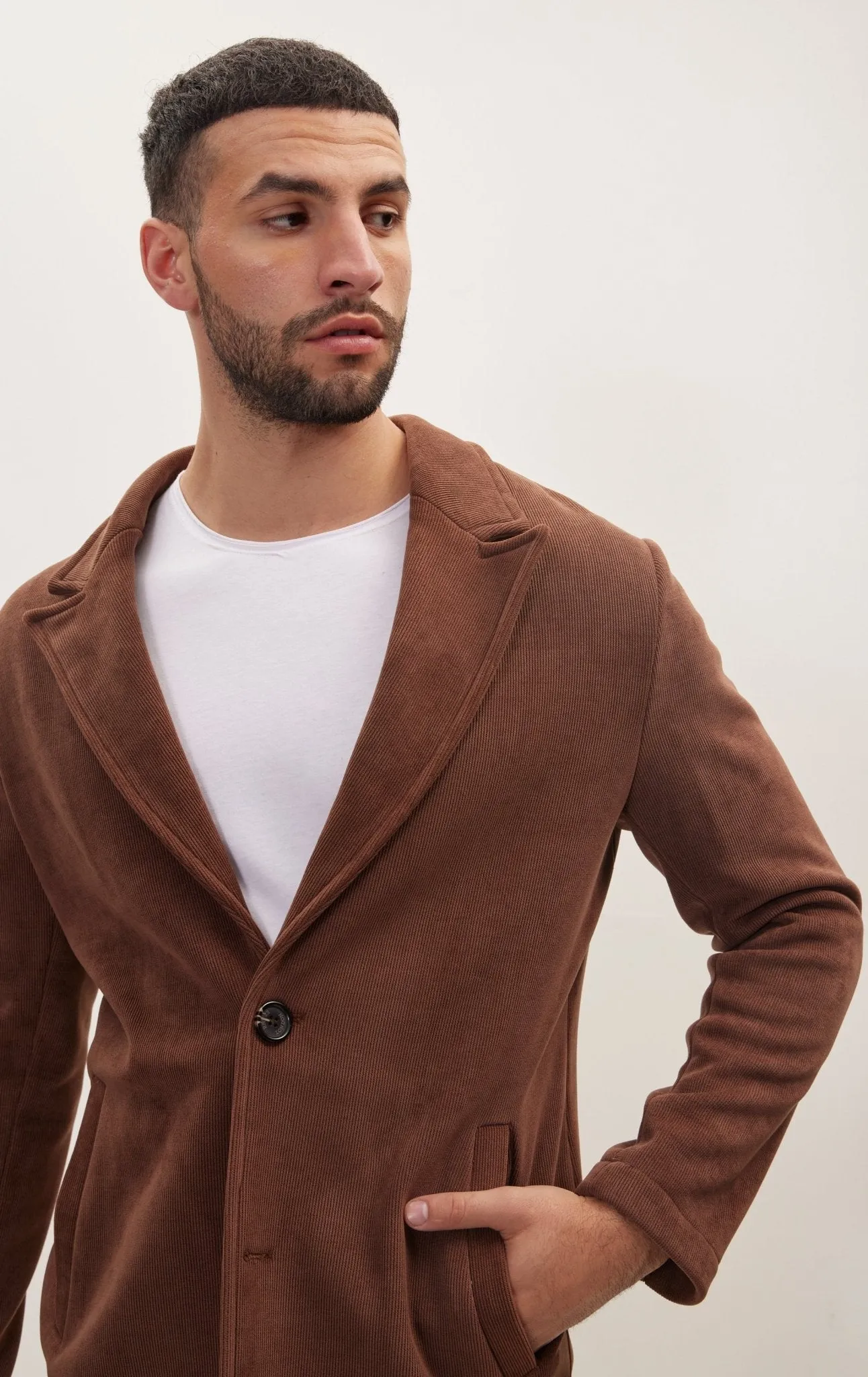 Relaxed Corduroy Button Closure Jacket - Brown