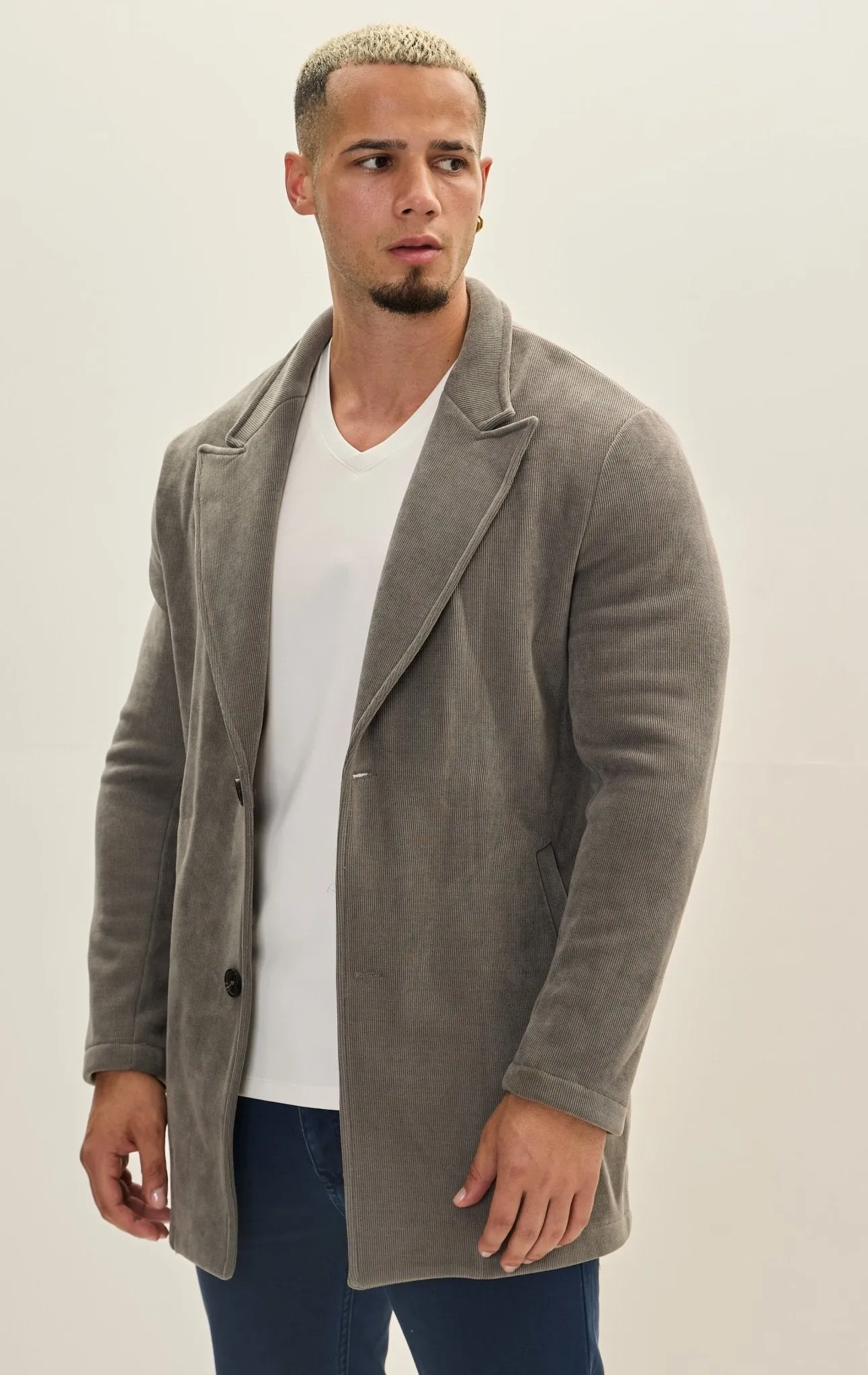 Relaxed Corduroy Button Closure Jacket - Grey