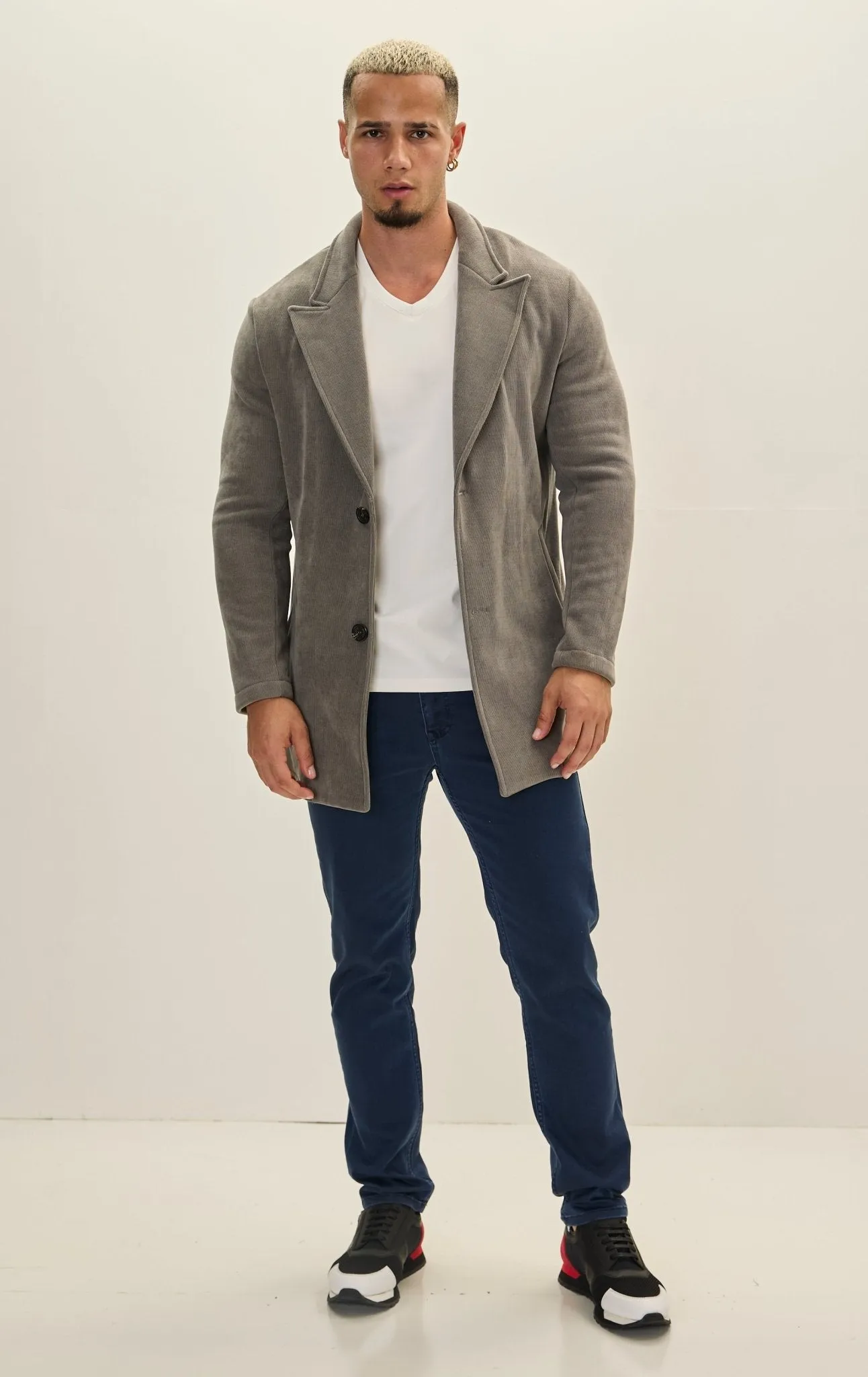 Relaxed Corduroy Button Closure Jacket - Grey