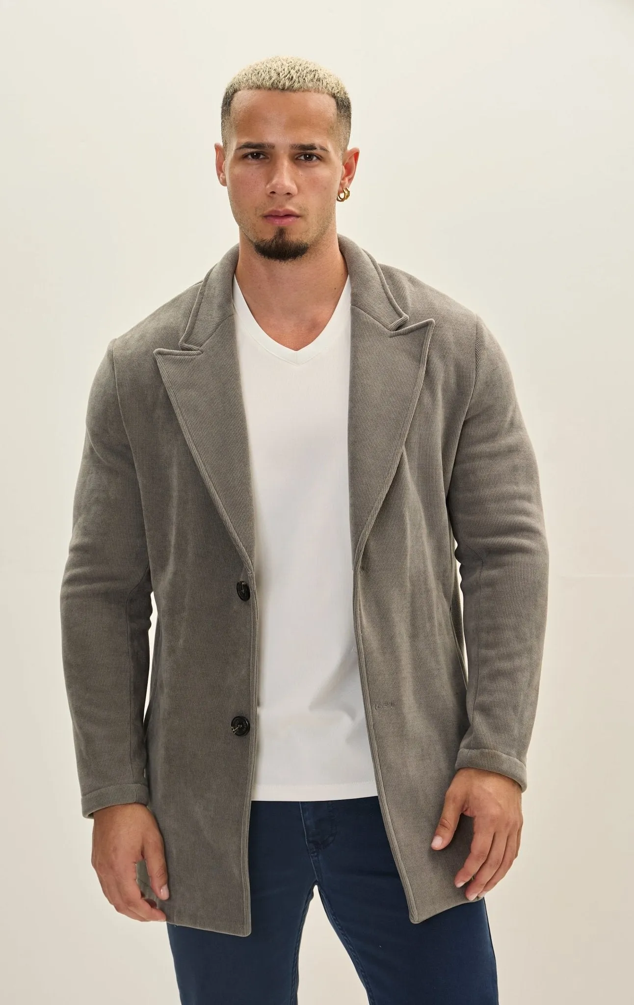 Relaxed Corduroy Button Closure Jacket - Grey