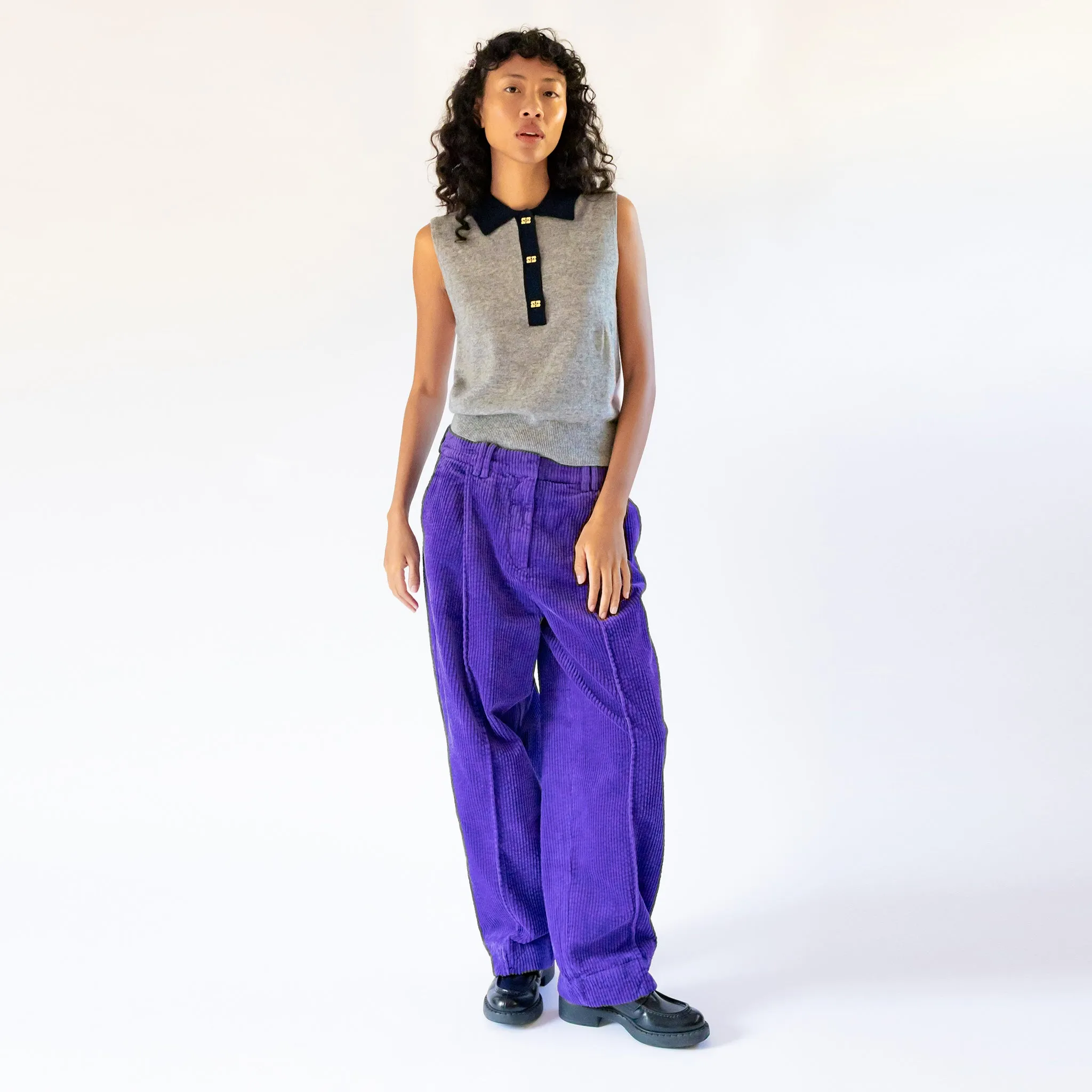 Relaxed Corduroy Pleated Pants - Simply Purple