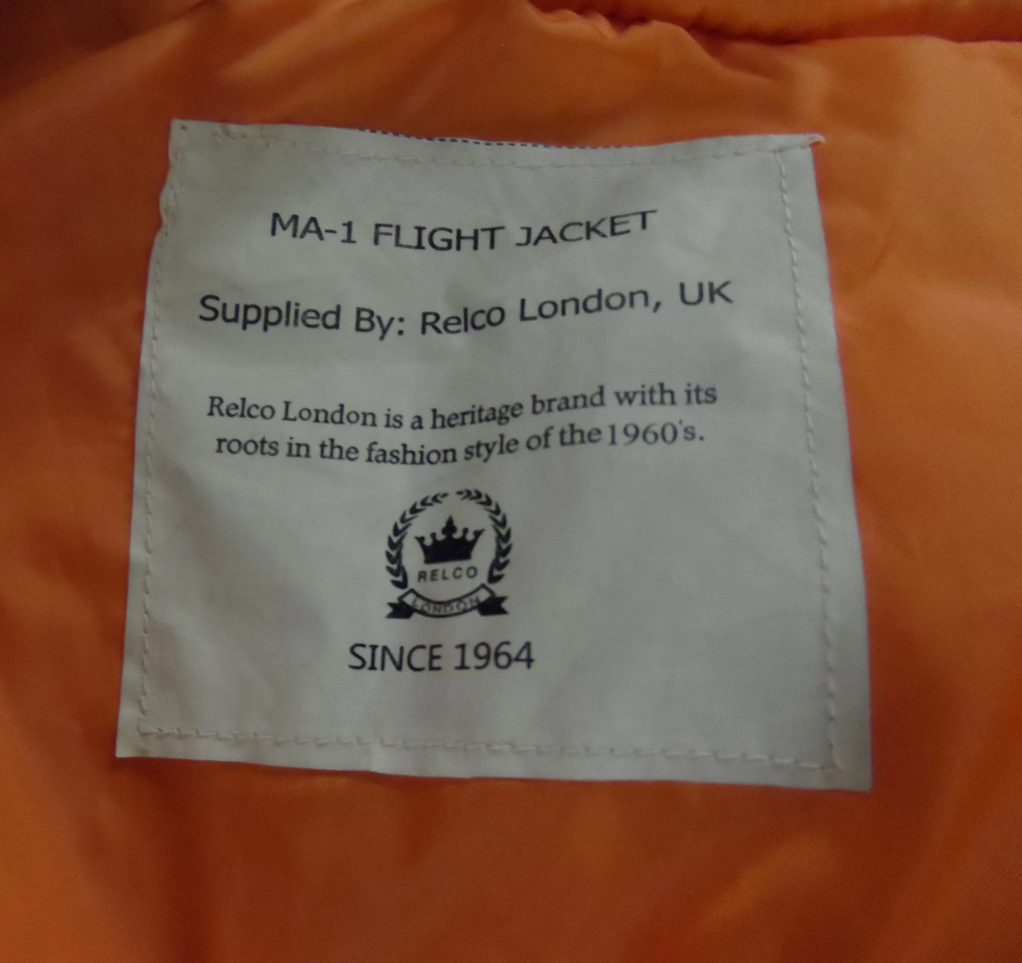 Relco MA-1 Black Flight Pilot Bomber Jackets