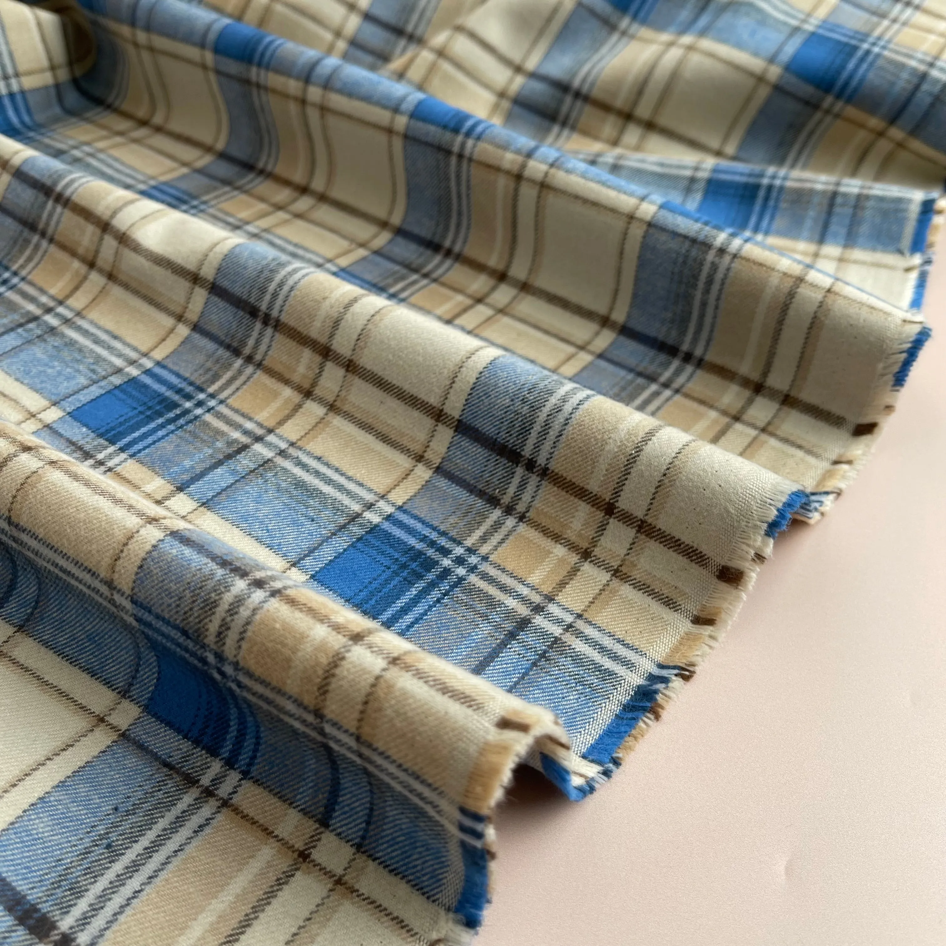 REMNANT 1 Metre - Highland Cream & Blue Yarn Dyed Cotton Flannel