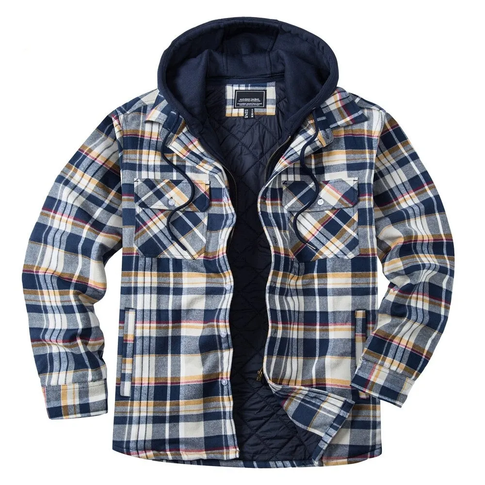 Removable Hood Plaid Jackets Flannel Shirts For Men and Women Unisex
