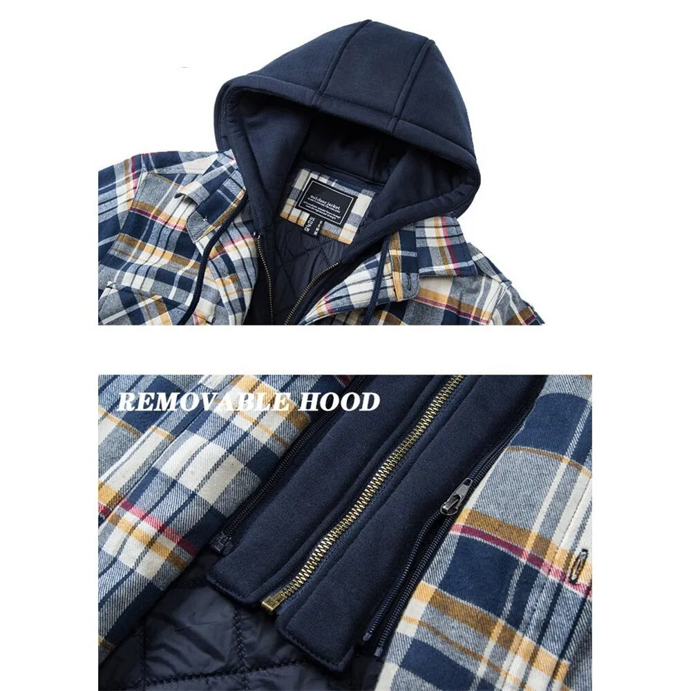 Removable Hood Plaid Jackets Flannel Shirts For Men and Women Unisex
