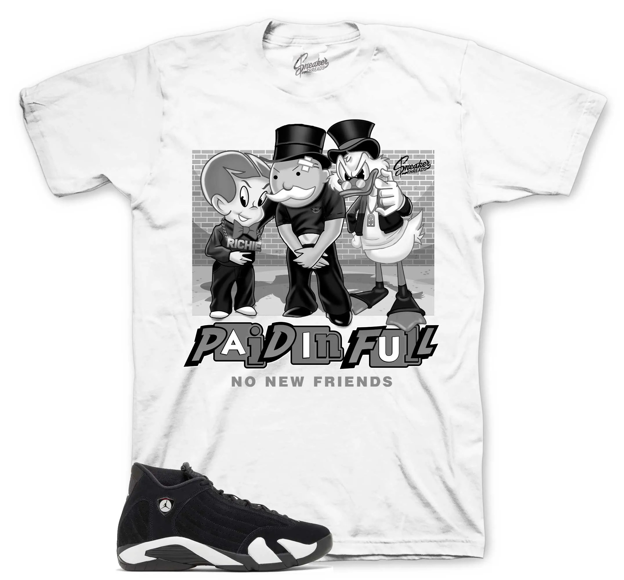 Retro 14 Black/White No New Friends Shirt