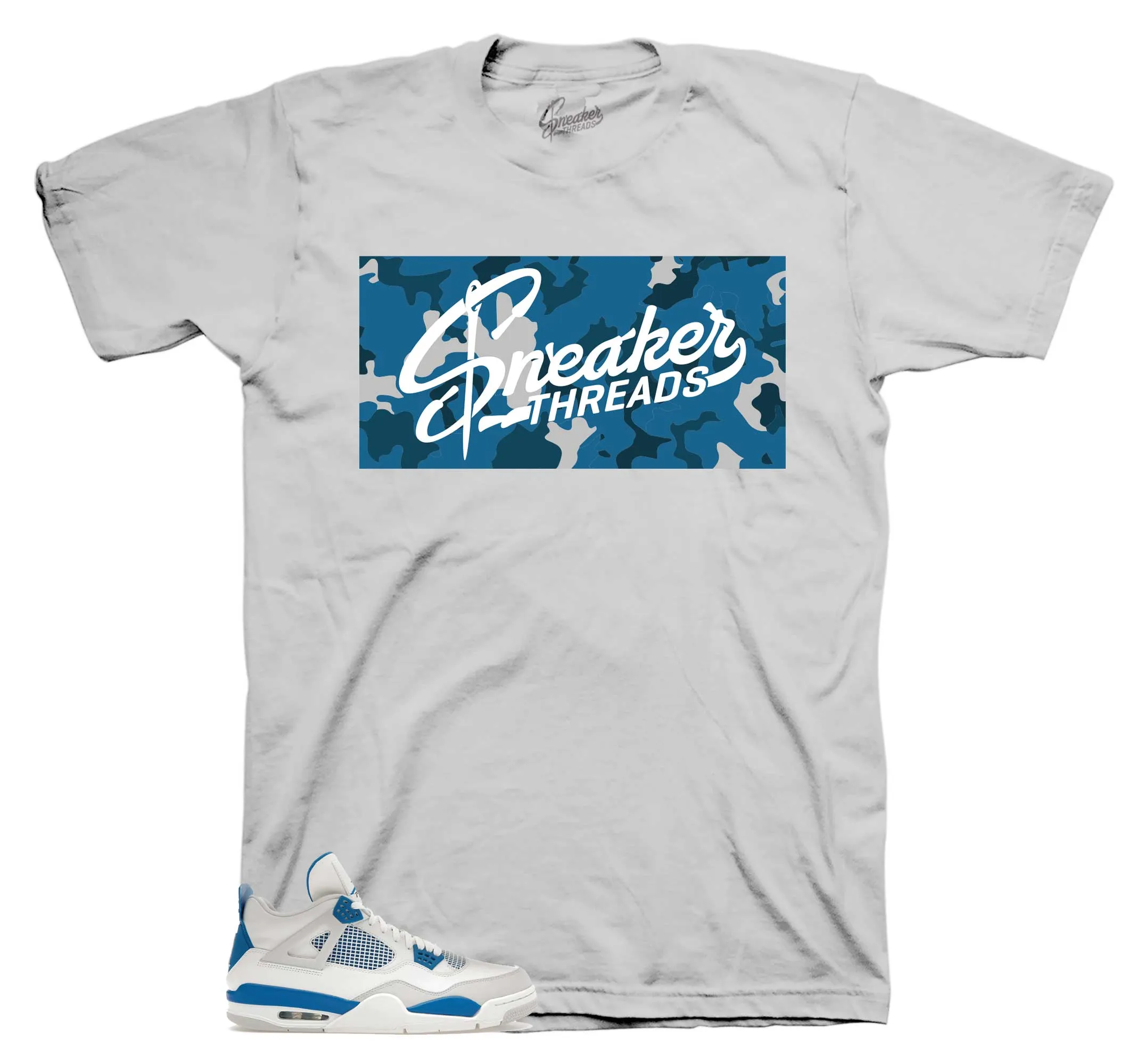 Retro 4 Industrial Blue Sneaker Threads Camo Box Shirt