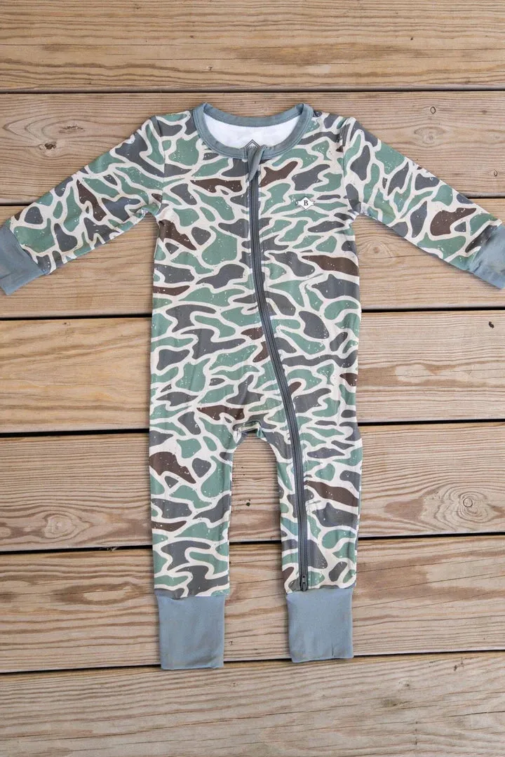 Retro Duck Camo Full Zip Baby Onesie