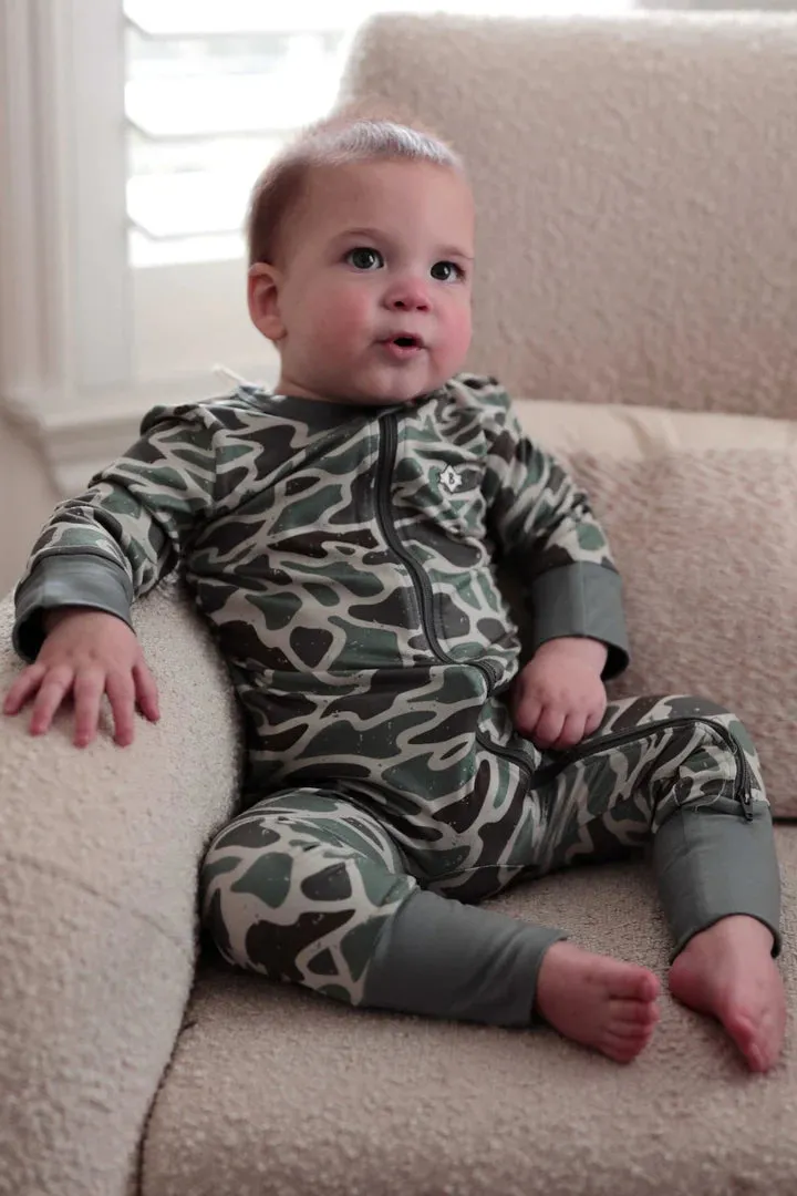 Retro Duck Camo Full Zip Baby Onesie