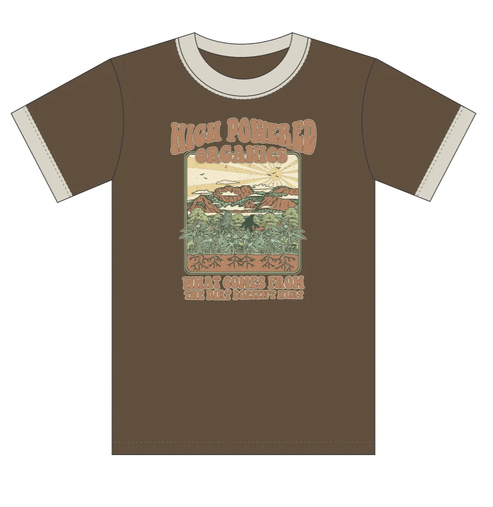 Retro Ringer T-Shirt "What Comes From The Dirt Doesn't Hurt" design