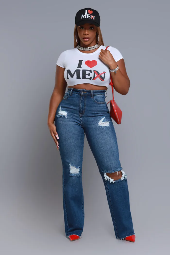 Rewind High Rise Distressed Straight Leg Jeans - Dark Wash
