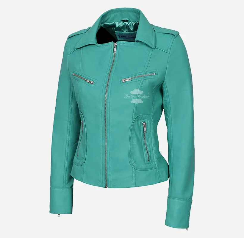 RIDER Women Biker Leather Jacket Fitted Fashion Leather Jacket