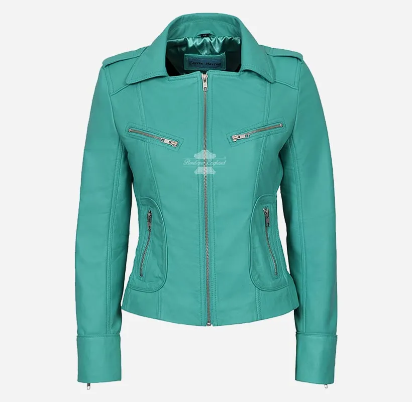RIDER Women Biker Leather Jacket Fitted Fashion Leather Jacket