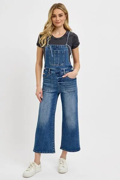 RISEN Full Size Knotted Strap Denim Overalls with Pockets Plus Size