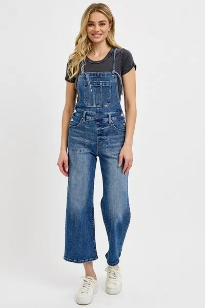 RISEN Full Size Knotted Strap Denim Overalls with Pockets Plus Size