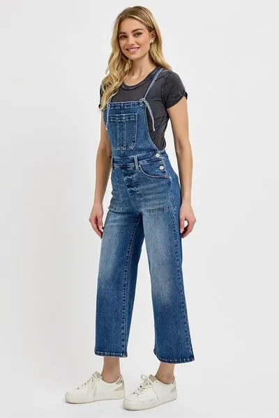 RISEN Full Size Knotted Strap Denim Overalls with Pockets Plus Size