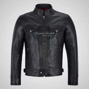 ROADSTER Mens Biker Leather Jacket Black Motorcycle Jacket