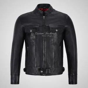 ROADSTER Men's Biker Leather Jacket - Soft Lambskin Napa Leather
