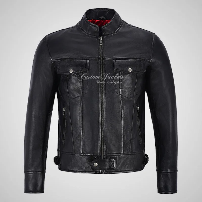 ROADSTER Men's Biker Leather Jacket - Soft Lambskin Napa Leather