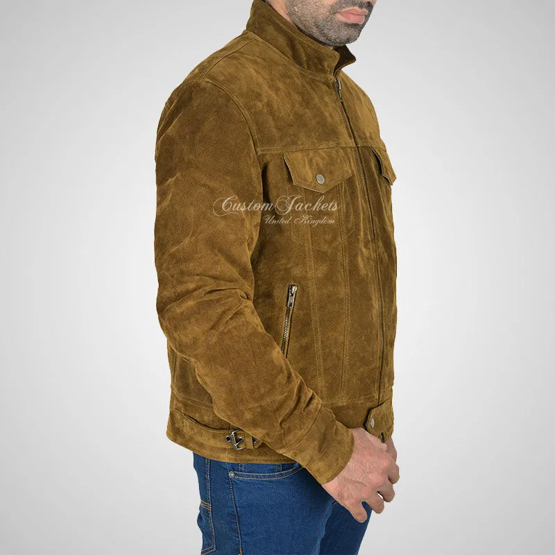 ROADSTRE Men's Suede Biker Jacket - Soft Calf Suede Leather