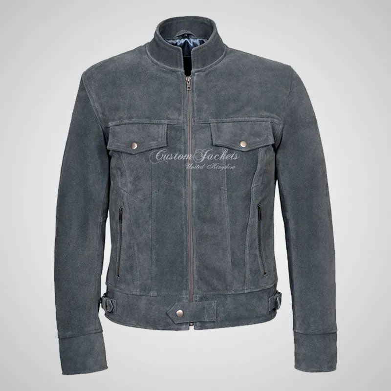 ROADSTRE Men's Suede Biker Jacket - Soft Calf Suede Leather