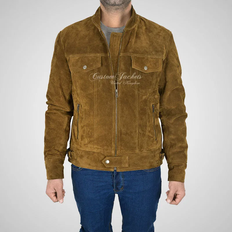 ROADSTRE Men's Suede Biker Jacket - Soft Calf Suede Leather