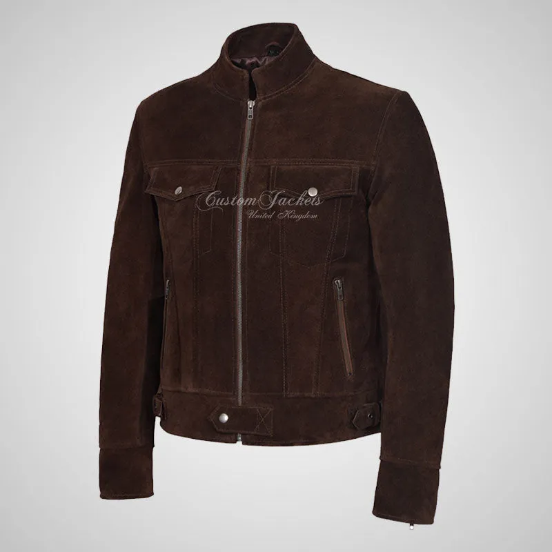 ROADSTRE Men's Suede Biker Jacket - Soft Calf Suede Leather