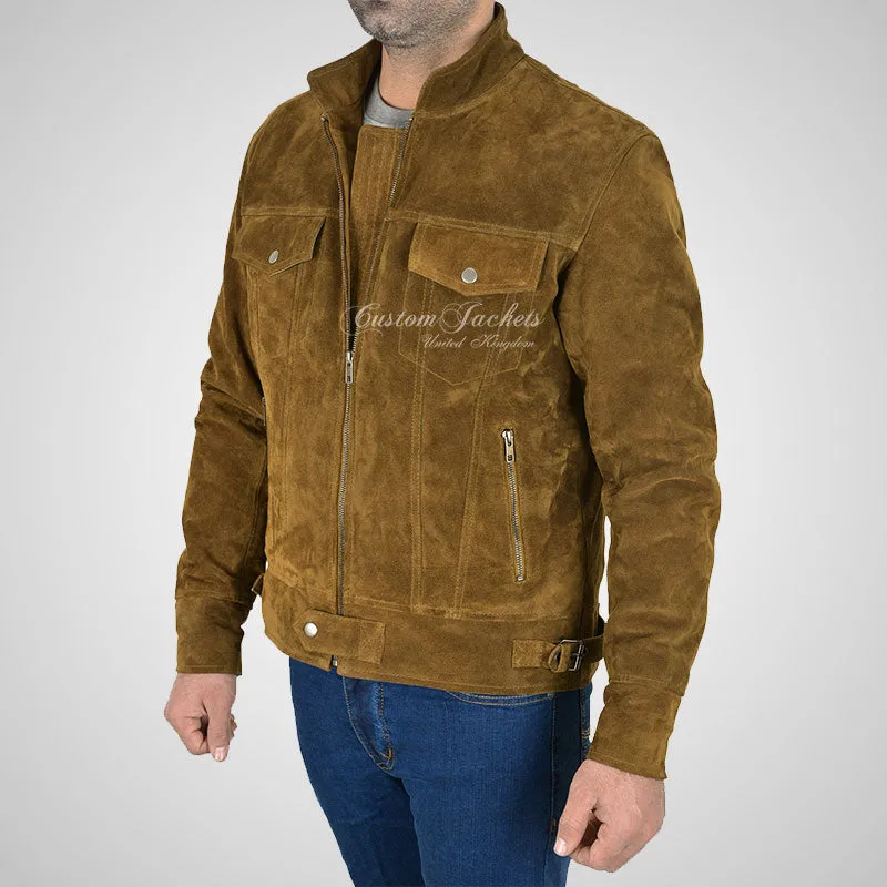 ROADSTRE Men's Suede Biker Jacket - Soft Calf Suede Leather