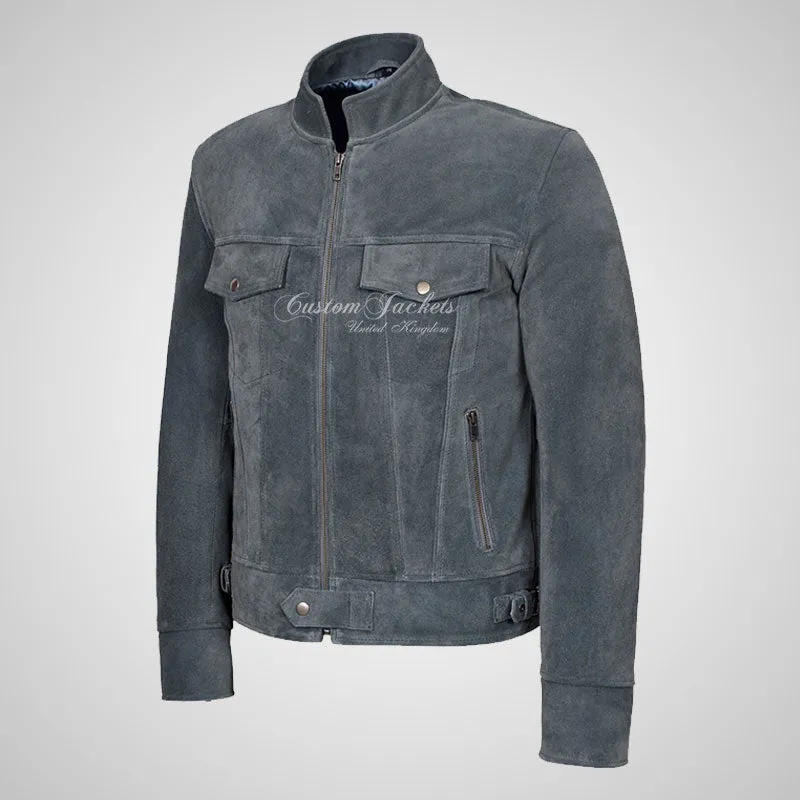 ROADSTRE Men's Suede Biker Jacket - Soft Calf Suede Leather
