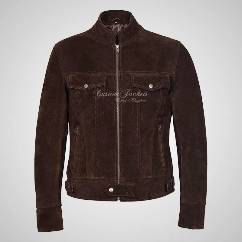 ROADSTRE Men's Suede Biker Jacket - Soft Calf Suede Leather