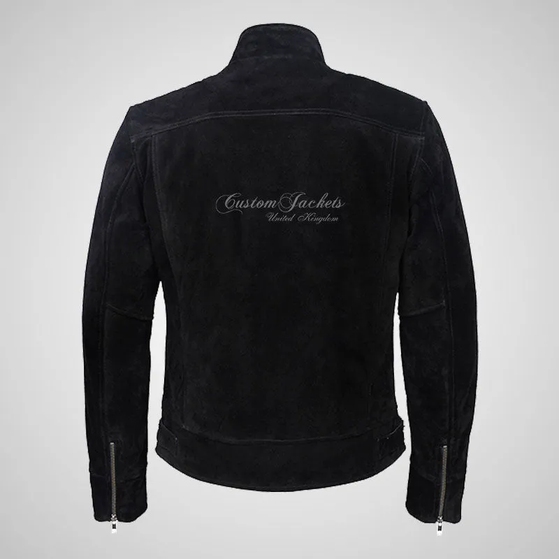 ROADSTRE Men's Suede Biker Jacket - Soft Calf Suede Leather