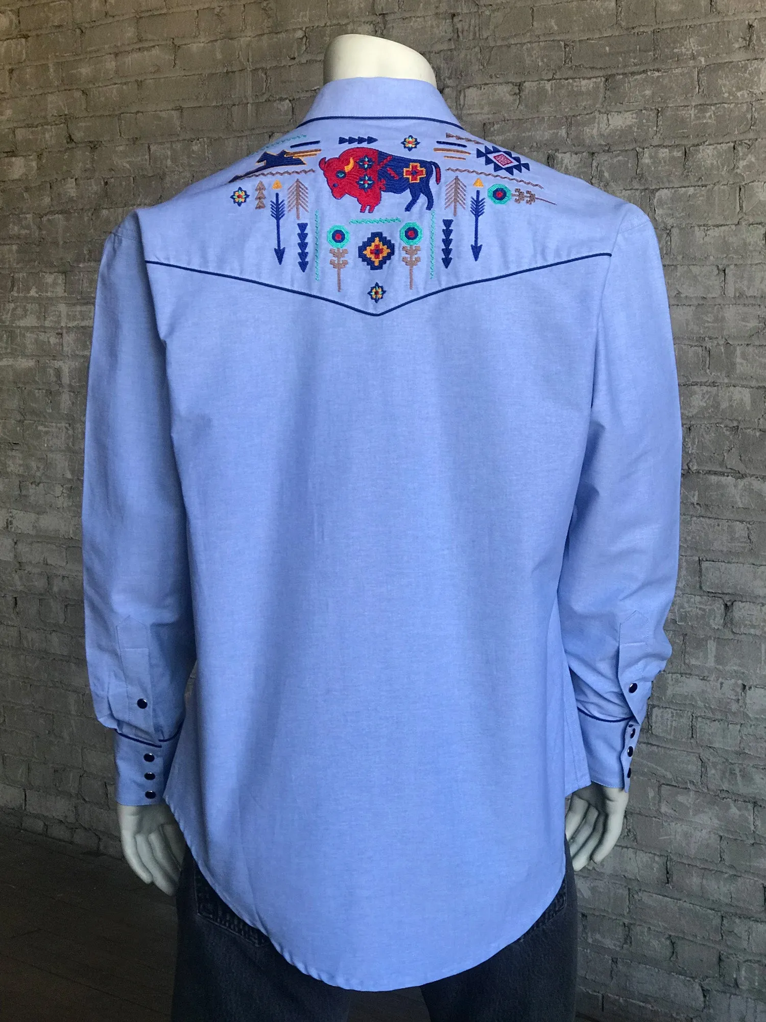 Rockmount Mens Chambray 100% Cotton American Bison Western L/S Shirt