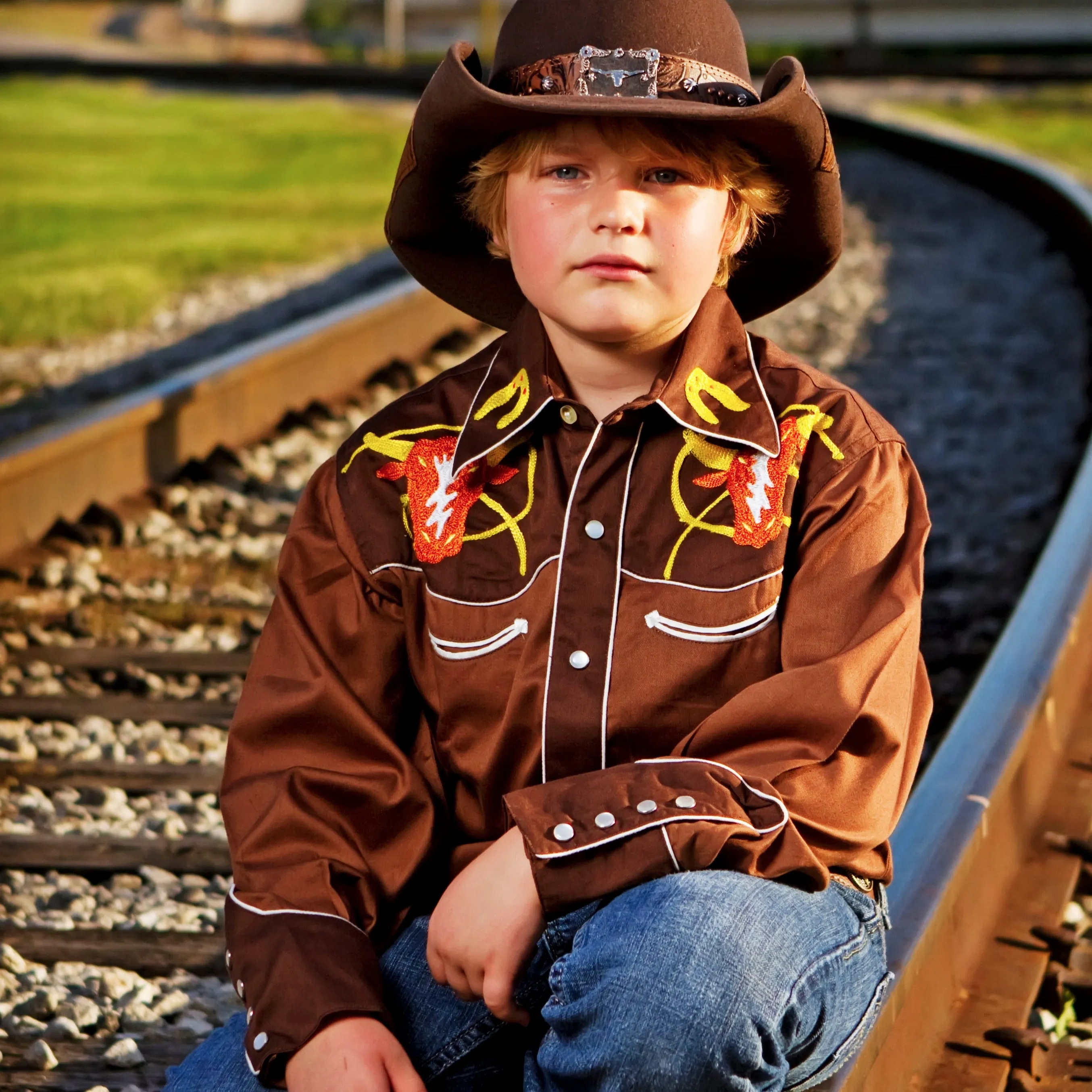 Rockmount Steer Brown & Tan Kids Western Shirt (8708)