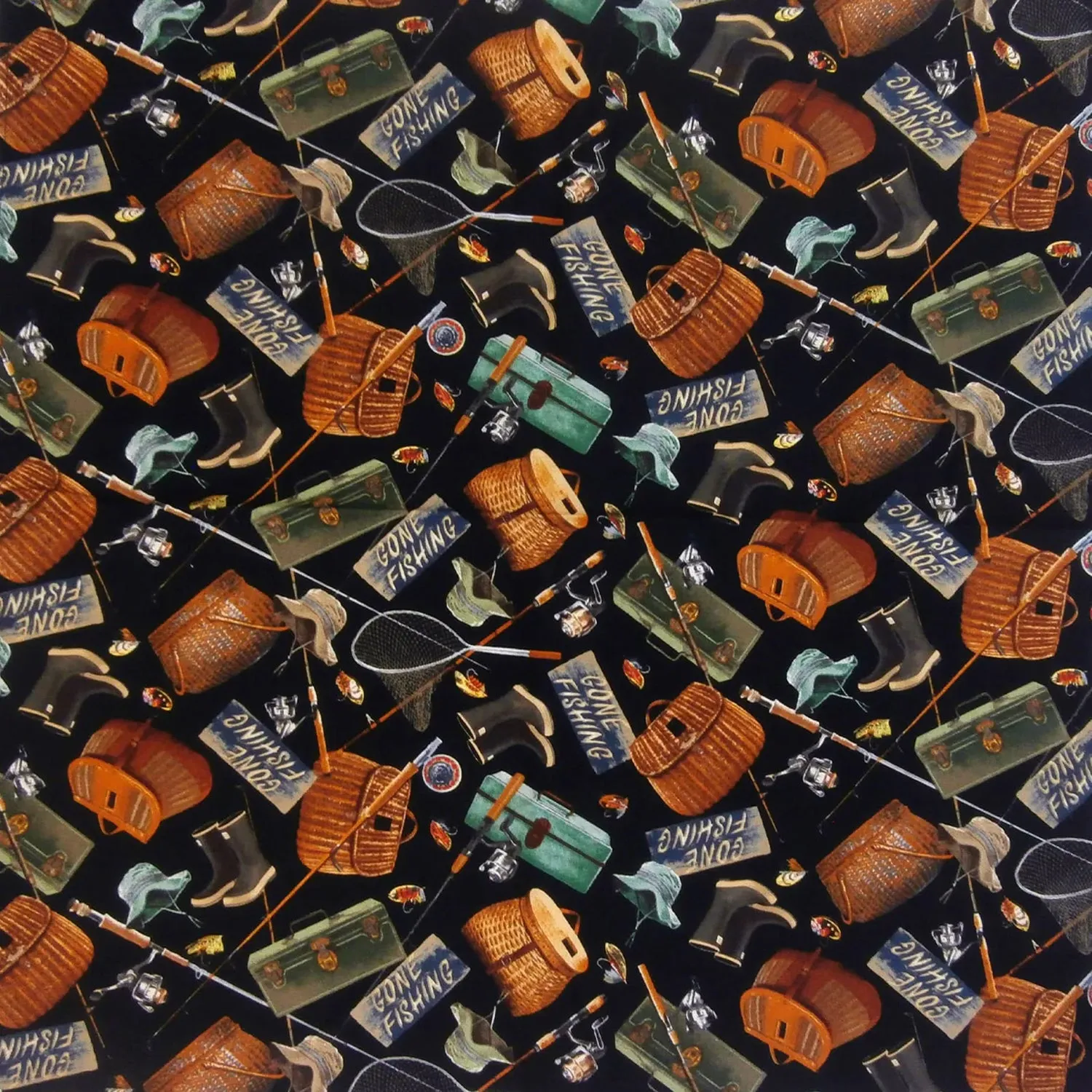 Rockmount Unisex Gone Fishing Black Multi 100% Cotton Bandana