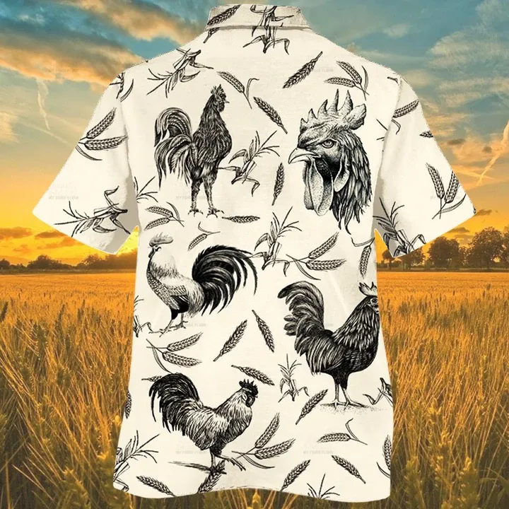 Rooster Farm Lovers Hawaiian Shirt, Animal Farm Rooster Men Hawaiian Shirts