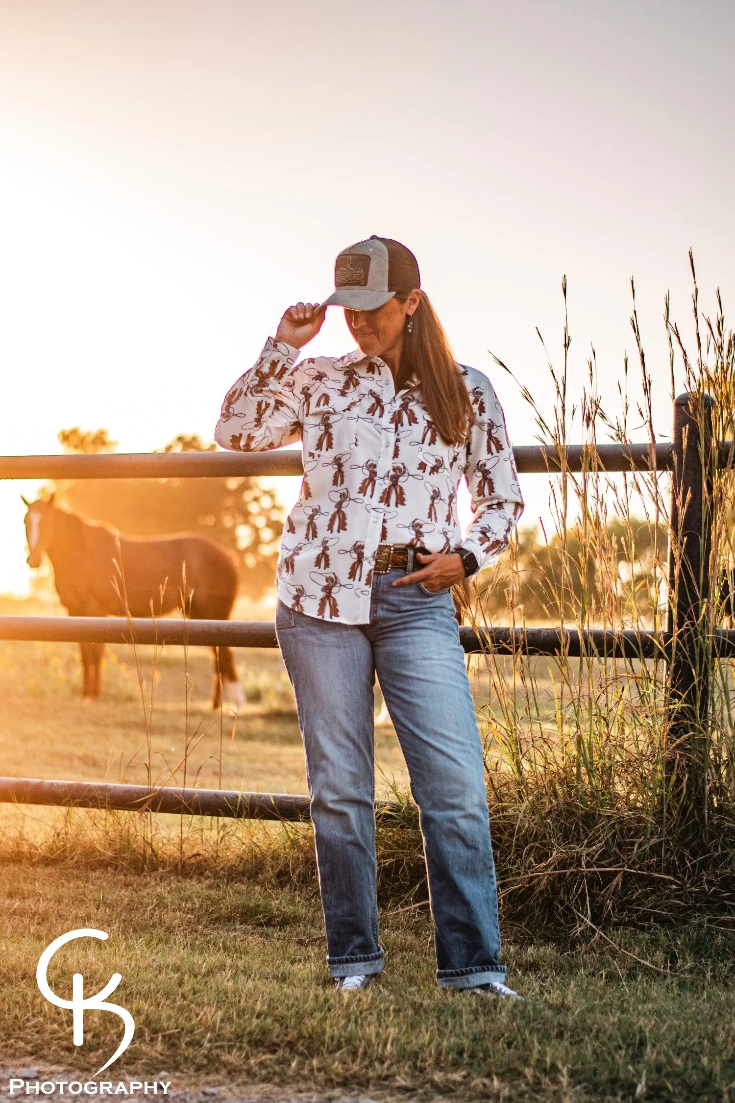 Roping Cowboy Long Sleeved Pearl Snap Shirt