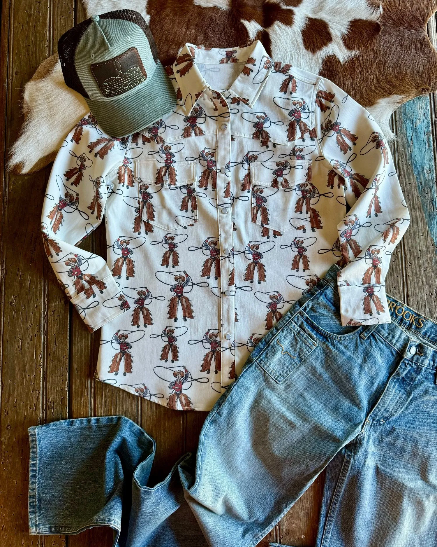 Roping Cowboy Long Sleeved Pearl Snap Shirt
