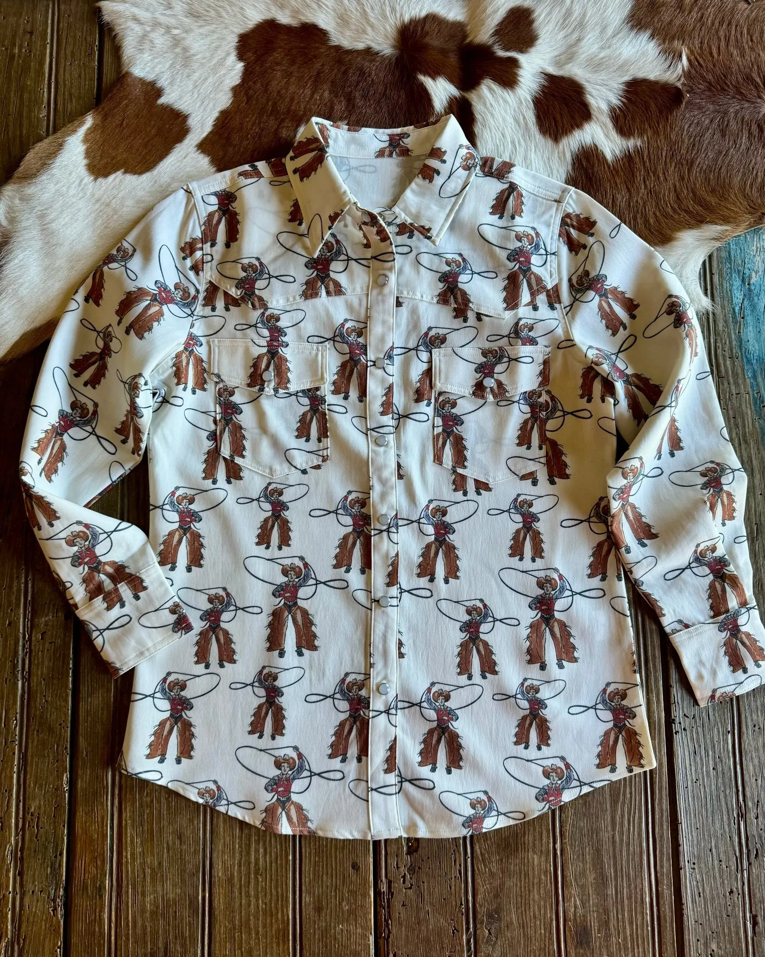 Roping Cowboy Long Sleeved Pearl Snap Shirt