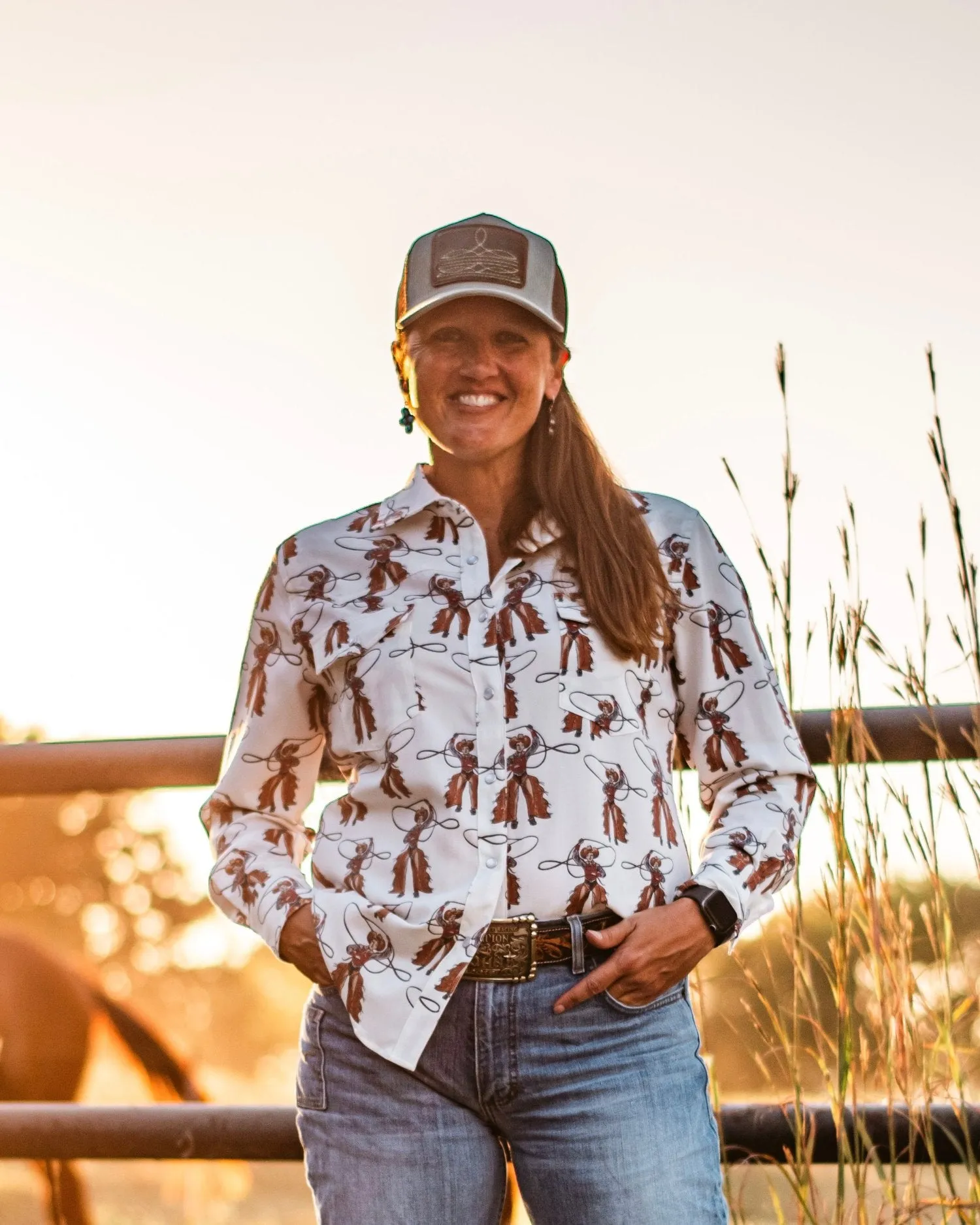 Roping Cowboy Long Sleeved Pearl Snap Shirt