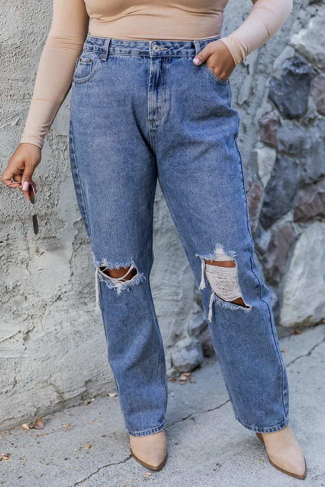 Rosalind High Rise Distressed Medium Wash Straight Leg Jeans FINAL SALE