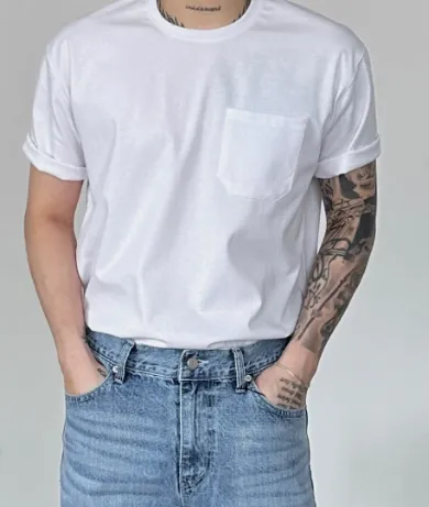 Rose-And-Rose Air Cool Pocket Round T-Shirts White ROSE044 WHT